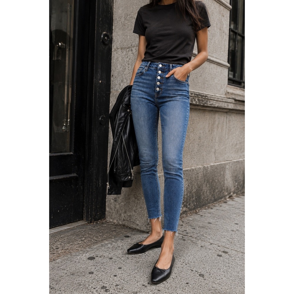 Rag & Bone Nina High Rise Ankle Skinny Jeans Button Fly Raw Hem Farrah 29